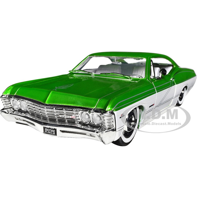 1967 Chevrolet Impala SS Green Metallic and White with White Interior Bigtime Muscle Series 1/24 Diecast Model Car by Jada