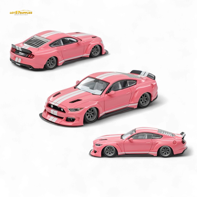 (Pre-Order) Liberty 64 Mustang Lowered Widebody Kit – Metallic Pink + White Stripes 1:64