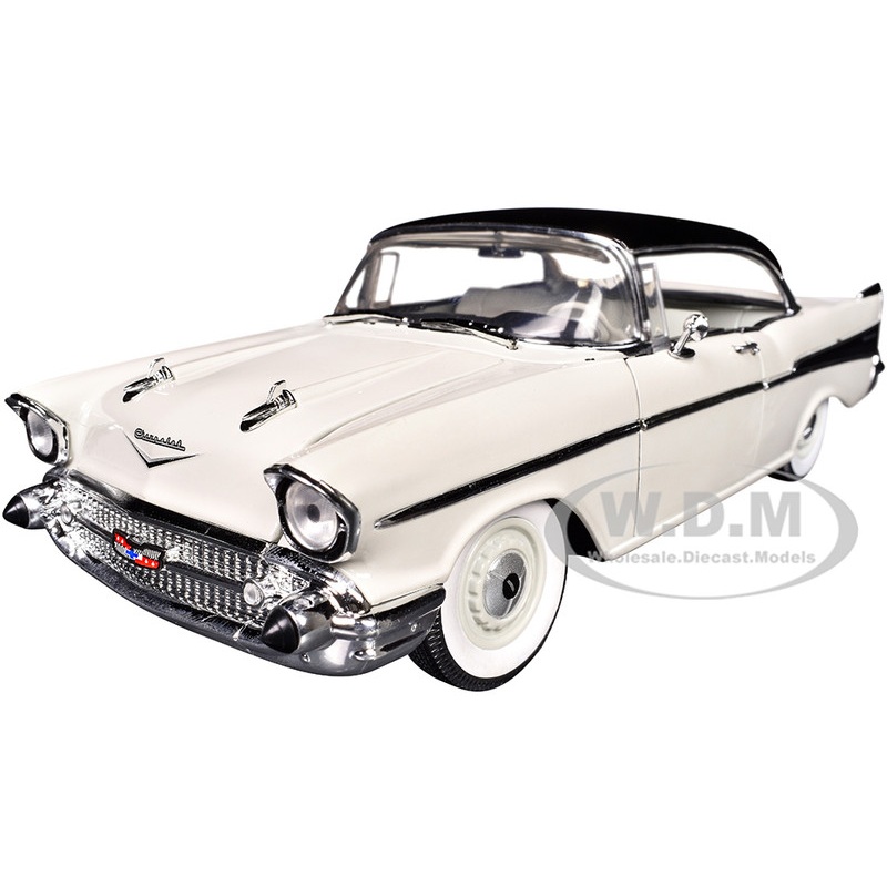 1957 Chevrolet 210 Hardtop White with a Black Top and White and Black Interior Limited Edition to 6650 pieces Worldwide 1/24 Diecast Model Car by M2 Machines