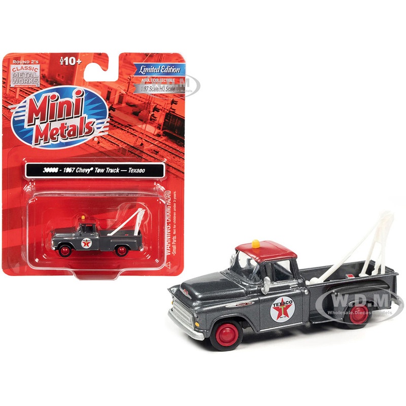 1957 Chevrolet Stepside Tow Truck Texaco Gray Metallic with Red Top 1/87 (HO) Scale Model Car by Classic Metal Works