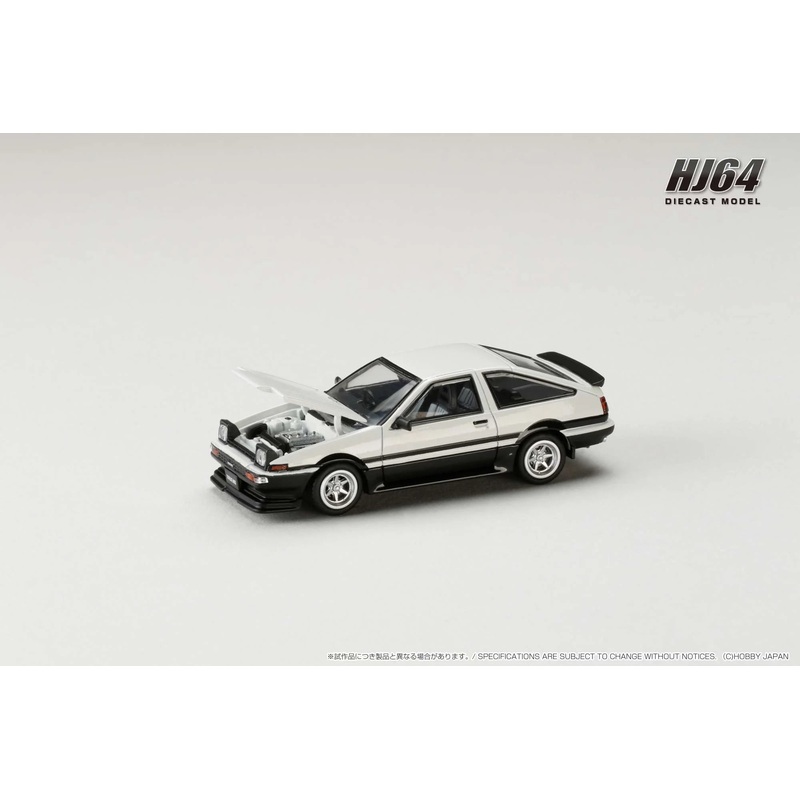 Hobby Japan 1:64 Toyota Sprinter Trueno GT Apex AE86 Late Version JDM Style White Black Pop Up Lights Openable Front Hood with Detailed Engine Toyota Official Licensed (HJ645052WB)