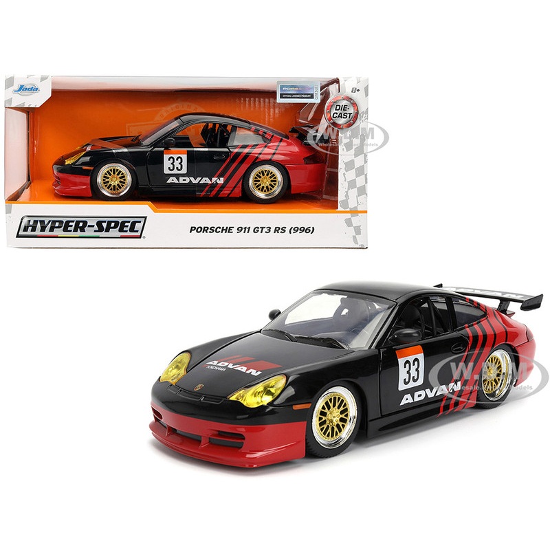 Porsche 911 GT3 RS (996) #33 ADVAN Black and Red Hyper-Spec Series 1/24 Diecast Model Car by Jada