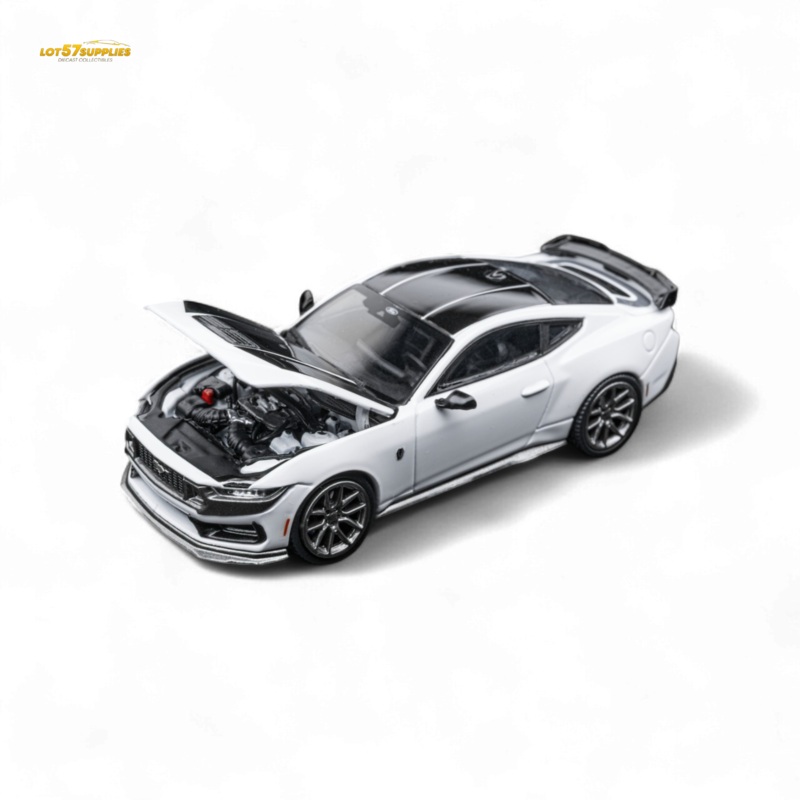 (Pre-Order) DCM Mustang Dark Horse – Crystal White – Titanium Wheels 1:64