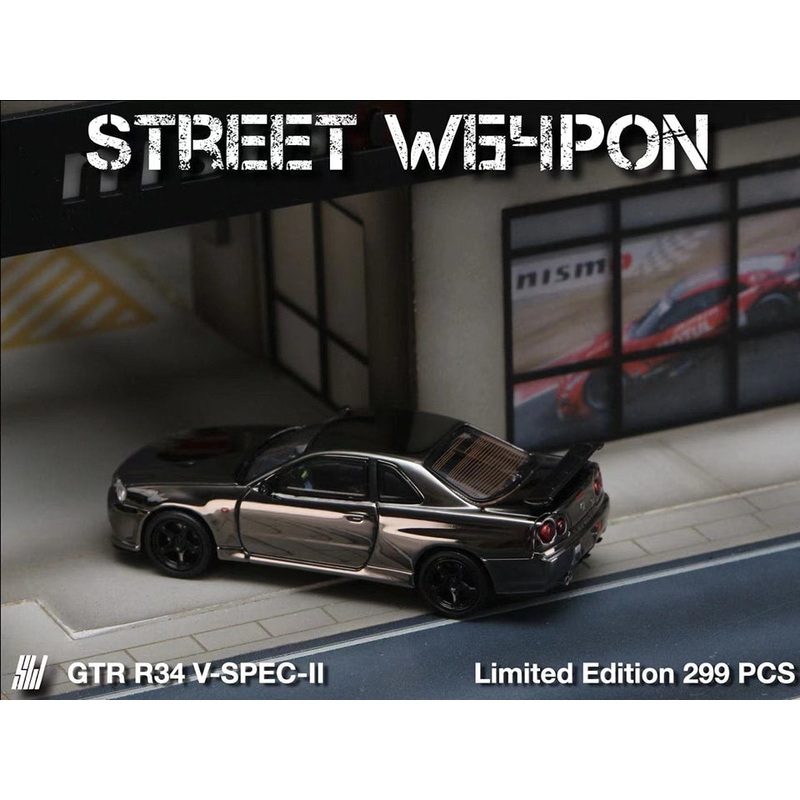 STREET WARRIOR 1/64 Nissan Skyline GTR R34 V-SPEC-II  Black Chrome plated version