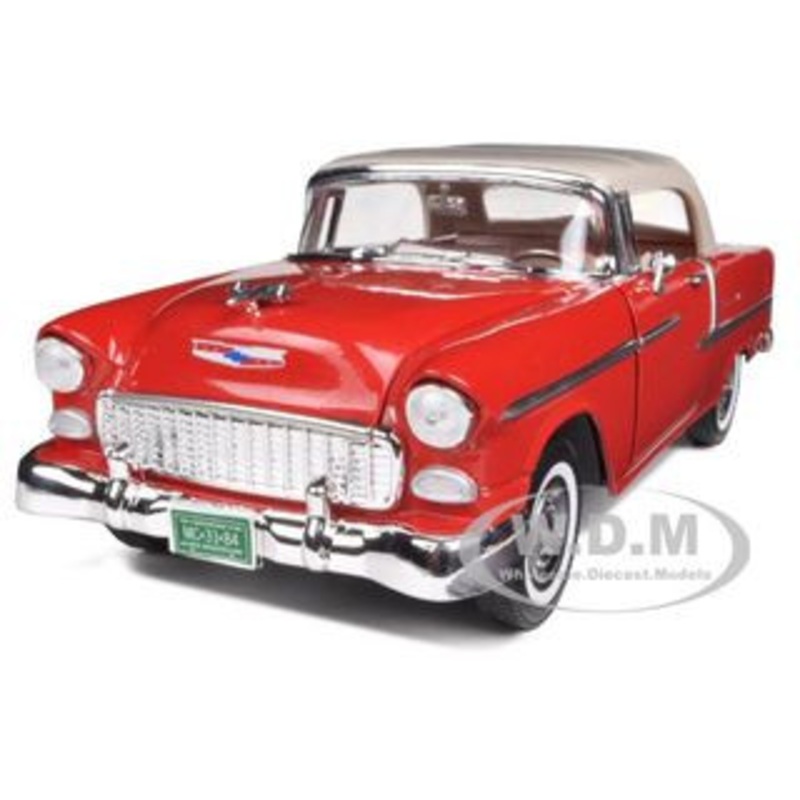 1955 Chevrolet Bel Air Convertible Soft Top Red 1/18 Diecast Car Model by Motormax