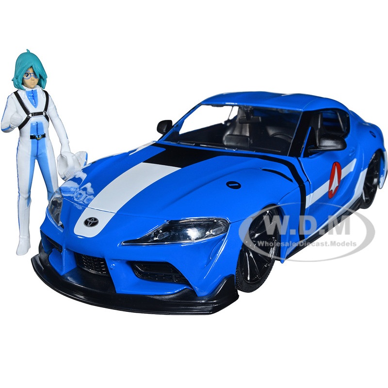 2020 Toyota Supra Blue with Graphics and Max Sterling Diecast Figurine Robotech Hollywood Rides Series 1/24 Diecast Model Car by Jada