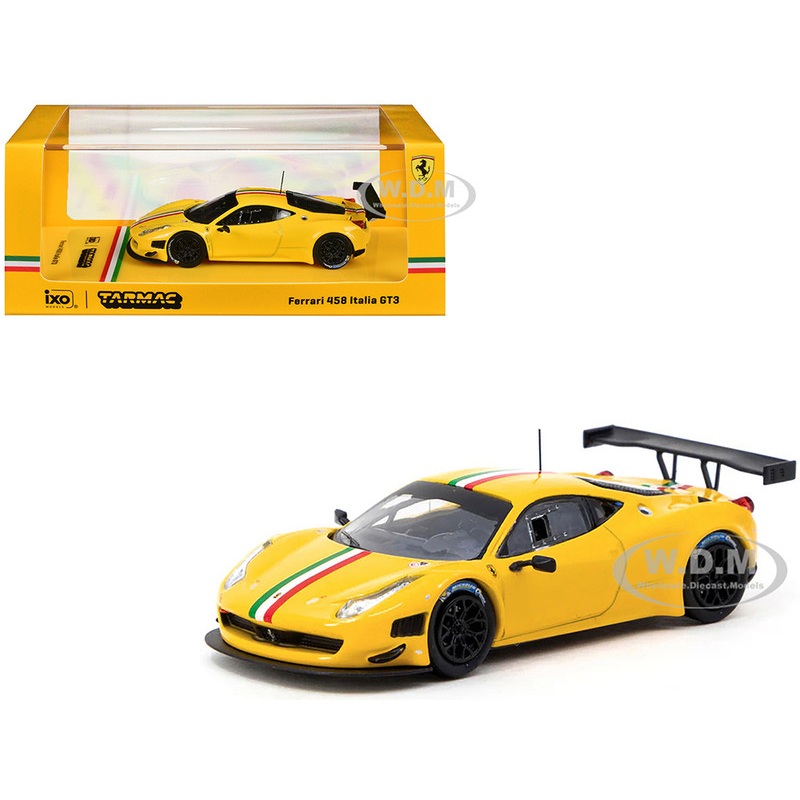 Ferrari 458 Italia GT3 Yellow with Italian Flag Stripes Road64 Series 1/64 Diecast Model Car by Tarmac Works
