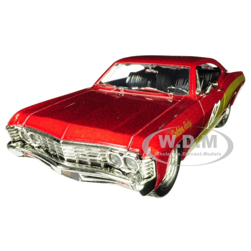 1967 Chevrolet Impala SS #67 Golden Ruby Red with Gold Stripes Bigtime Muscle 1/24 Diecast Model Car by Jada