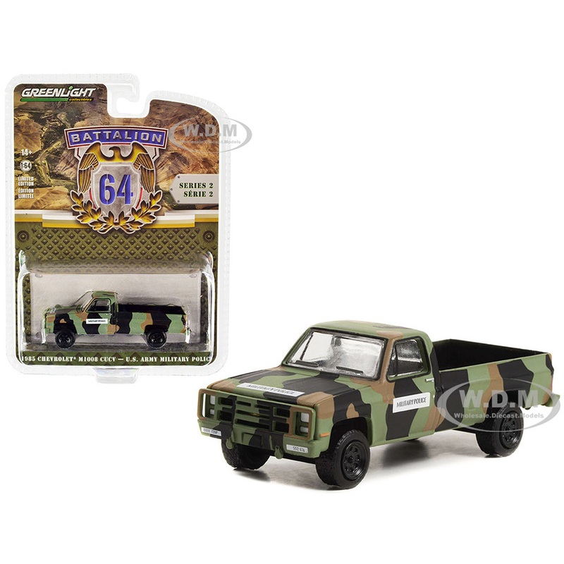 1985 Chevrolet M1008 CUCV Pickup Truck Camouflage U.S. Army Military Police Battalion 64 Release 2 1/64 Diecast Model Car by Greenlight