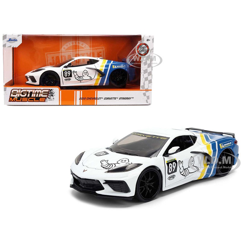 2020 Chevrolet Corvette Stingray C8 #89 Michelin White with Yellow and Blue Stripes Bigtime Muscle Series 1/24 Diecast Model Car by Jada