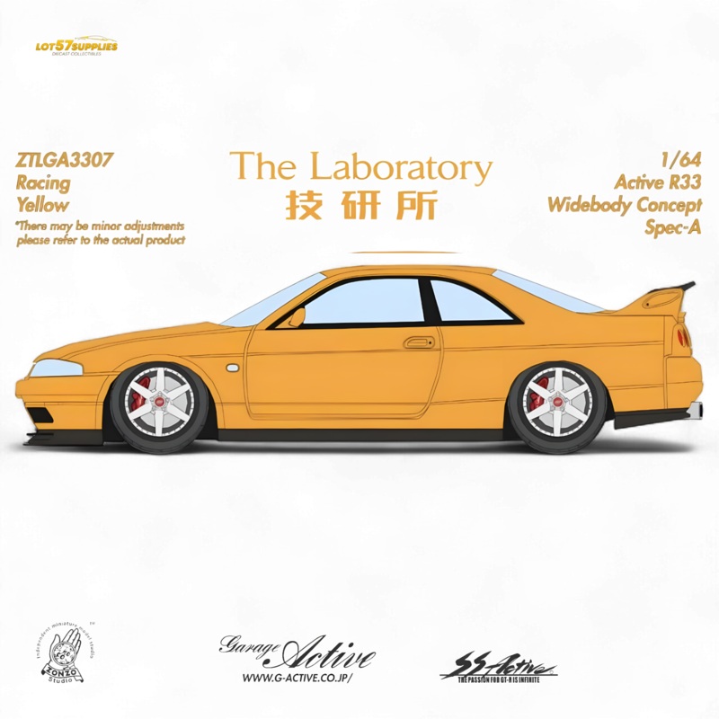 (Pre-Order) The Laboratory x ZONZO Nissan R33 Widebody Concept Spec-A – Racing Yellow 1/64
