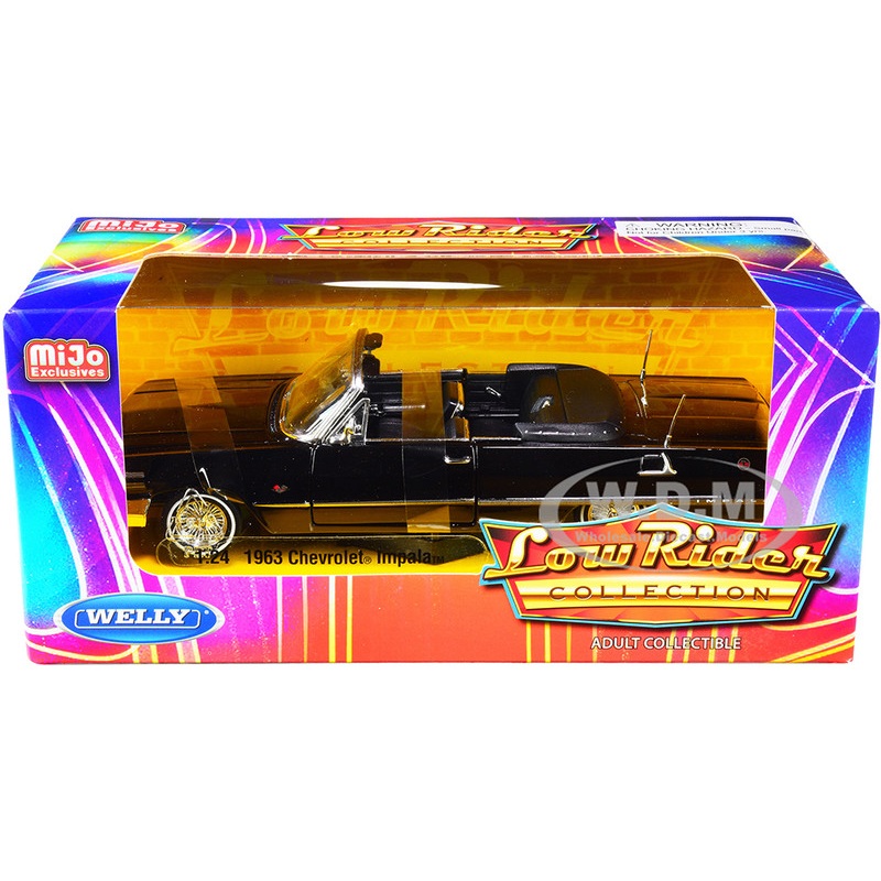 1963 Chevrolet Impala SS Convertible Black Low Rider Collection 1/24 Diecast Model Car by Welly