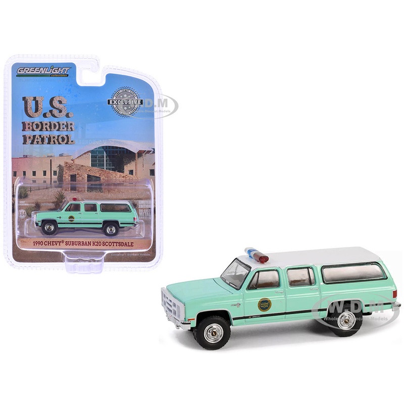 1990 Chevrolet Suburban K20 Scottsdale United States Border Patrol Light Green with White Top Hobby Exclusive Series 1/64 Diecast Model Car by Greenlight