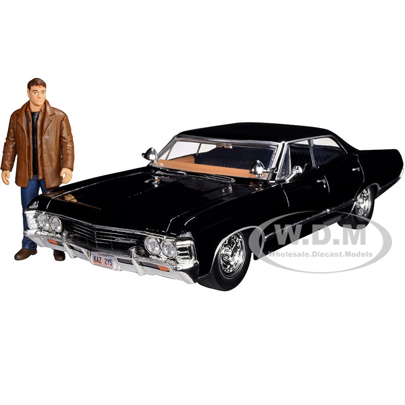 1967 Chevrolet Impala SS Sport Sedan Black and Dean Winchester Diecast Figurine Supernatural (2005-2020) TV Series Hollywood Rides Series 1/24 Diecast Model Car by Jada