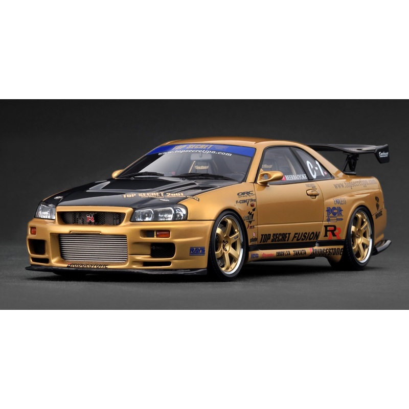*PREORDER* Ignition Model 1:18 Nissan Skyline 34GT-R (R34) TOP SECRET in Gold