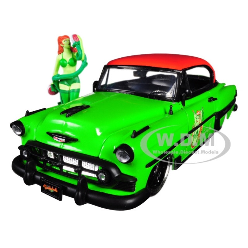 1953 Chevrolet Bel Air Green and Red Top with Poison Ivy Diecast Figure DC Comics Bombshells Series 1/24 Diecast Model Car by Jada