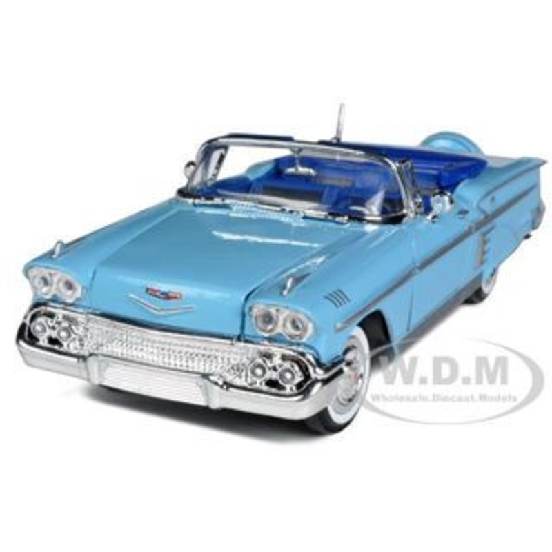 1958 Chevrolet Impala Convertible Blue 1/24 Diecast Model Car by Motormax