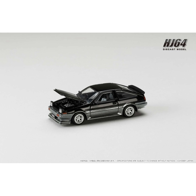 Hobby Japan 1:64 Toyota Sprinter Trueno GT Apex AE86 Late Version JDM Style Black Grey Pop Up Lights Openable Front Hood with Detailed Engine Toyota Official Licensed (HJ645052SG)