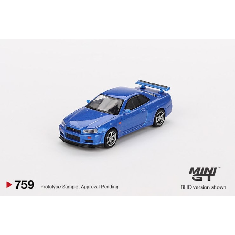 MINI GT #759 1/64 Nissan Skyline GT-R (R34)  V-Spec Bayside Blue (RHD)