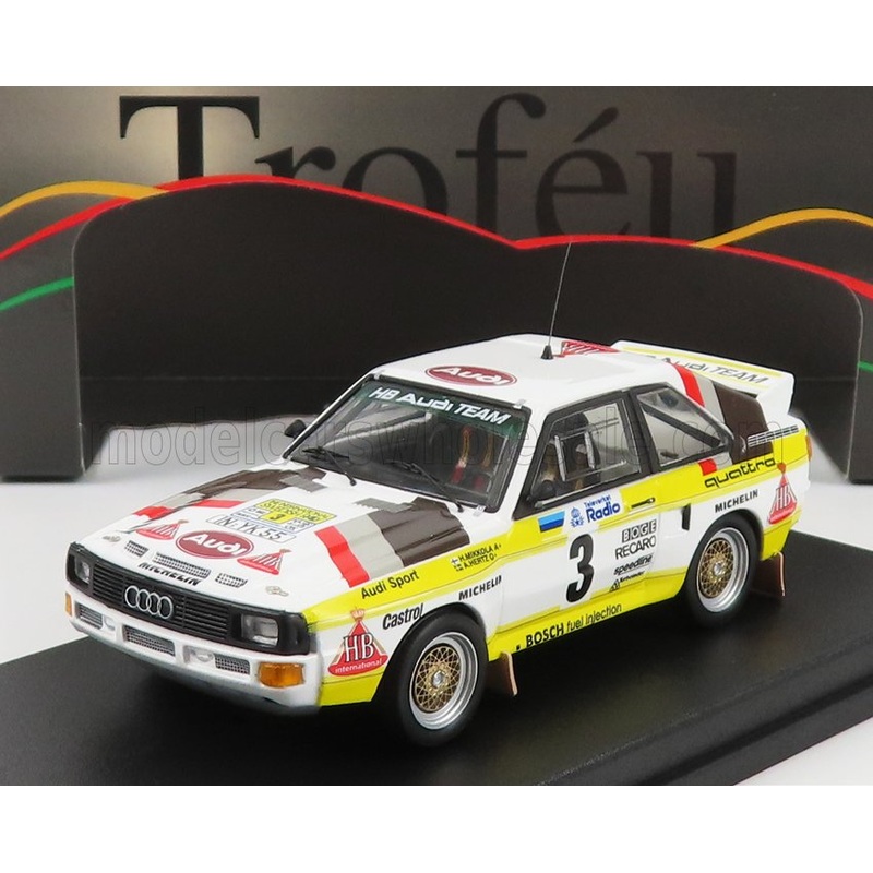 TROFEU – 1/43 – AUDI – QUATTRO SPORT N 3 4th RALLY SWEDEN 1985 H.MIKKOLA – A.HERTZ – WHITE YELLOW BROWN