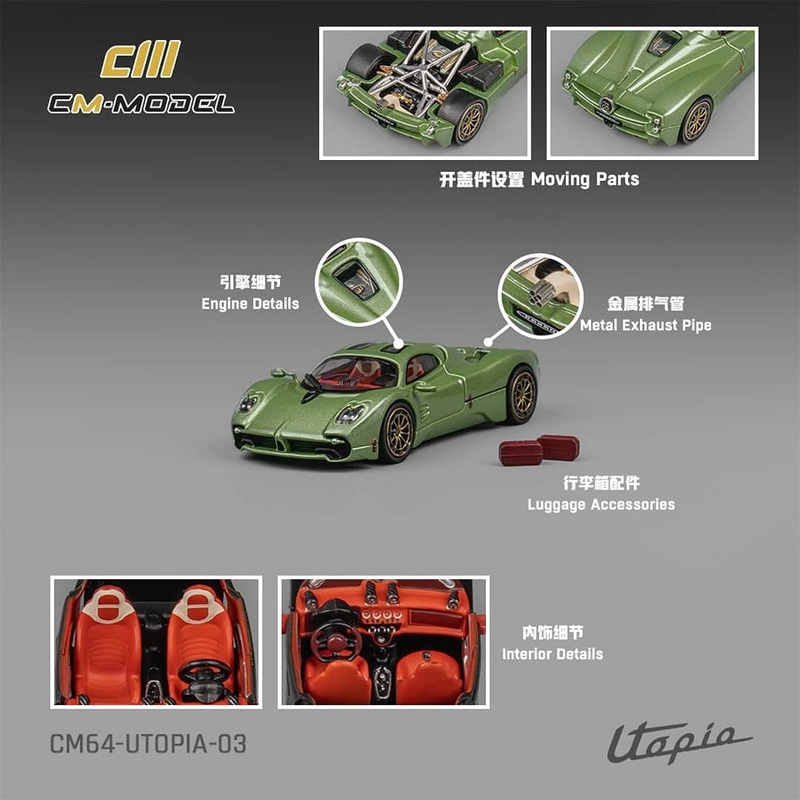 CM Model 1/64 Pagani Licensed Product – Utopia Metallic Green Color