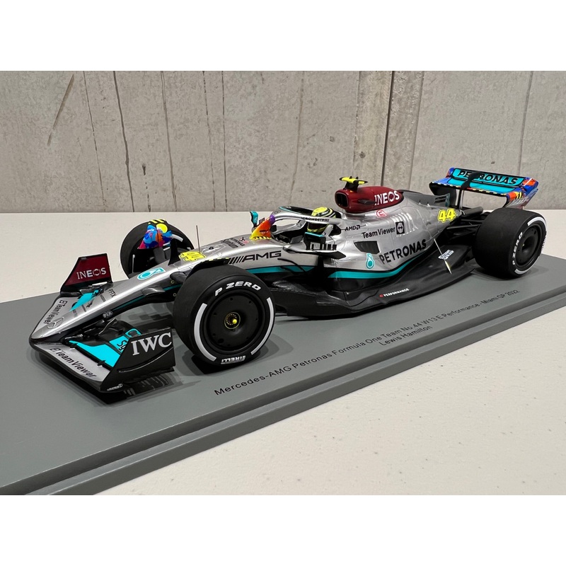 Mercedes-AMG Petronas F1 W13 E Performance No.44 Mercedes-AMG Petronas F1 Team – Miami GP 2022 – Lewis Hamilton. With Acrylic Cover – 1:18 Scale Resin Model Car – SPARK – RRP $380 NOW $340
