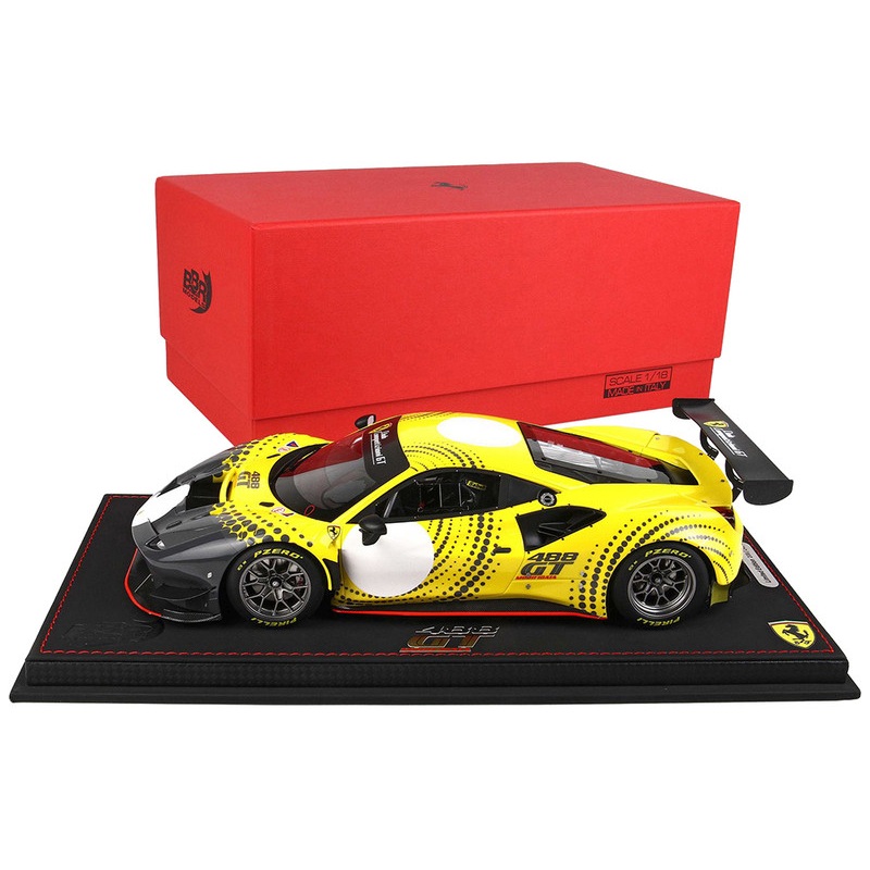 Ferrari 488 GT Modificata Yellow and Gray with Graphics with DISPLAY CASE Limited Edition to 248 pieces Worldwide 1/18 Model Car by BBR
