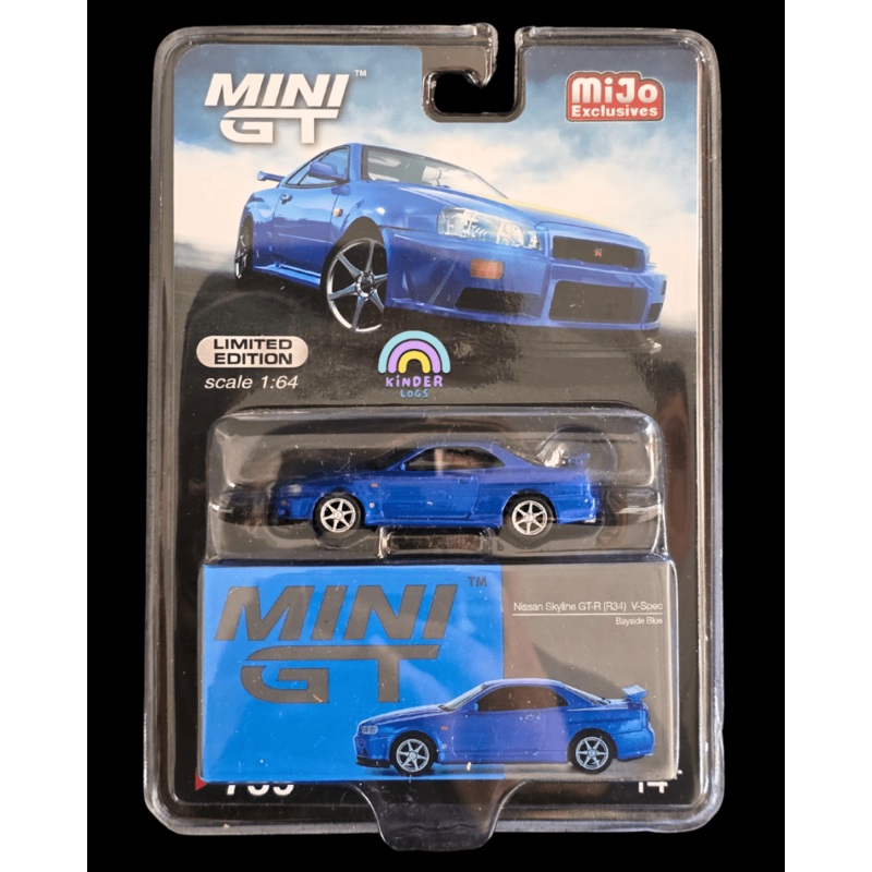 Mini GT Nissan Skyline GT-R (R34) V-Spec – Bayside Blue – Mijo Exclusives