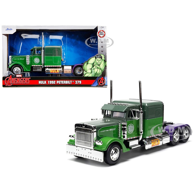 1992 Peterbilt 379 Truck Tractor Green Two-Tone and Purple The Incredible Hulk Marvel Avengers Series Diecast Model by Jada