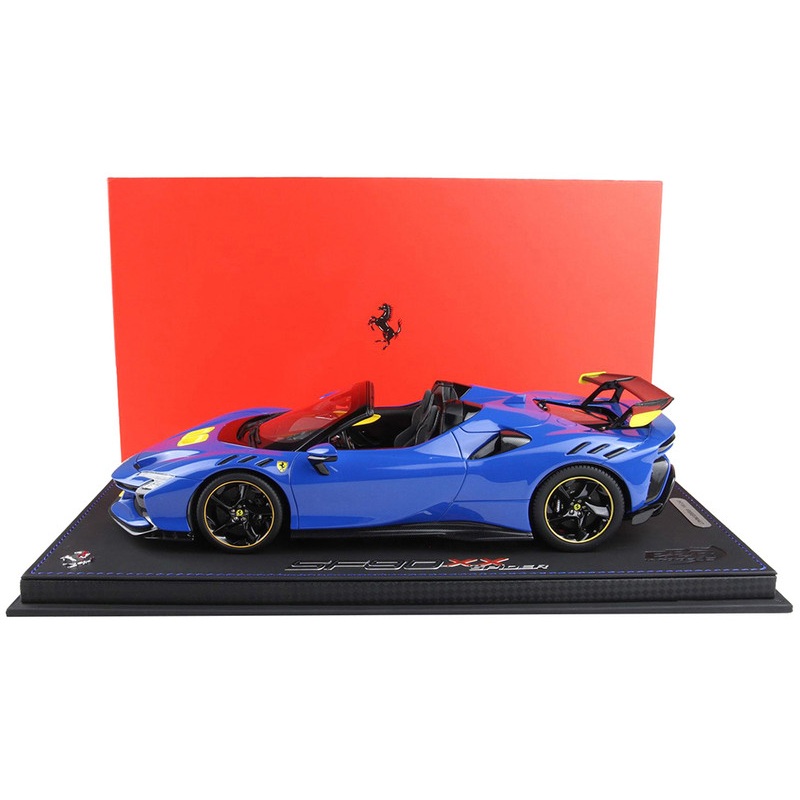 Ferrari SF90 XX Spider Dino Azzurro Blue with DISPLAY CASE Limited Edition to 240 pieces Worldwide 1/18 Model Car by BBR