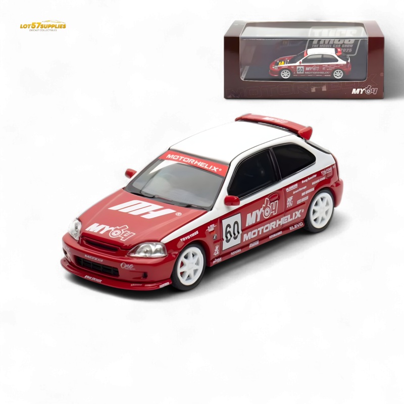 Motorhelix Honda Civic EK9 Malaysia Limited Edition – White – Red 1:64