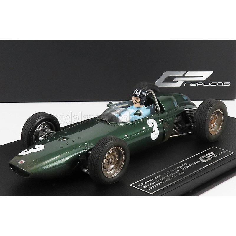 BRM | F1 P57 BRM TEAM N 3 WINNER SOUTH AFRICA WORLD CHAMPION (with pilot figure – dirty version) 1962 GRAHAM HILL – CON VETRINA – WITH SHOWCASE