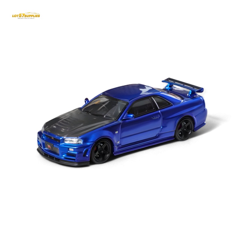 (Pre-Order) Fuji Skyline R34 GT-R Nismo Z-Tune – Bayside Blue with Carbon Hood 1:64