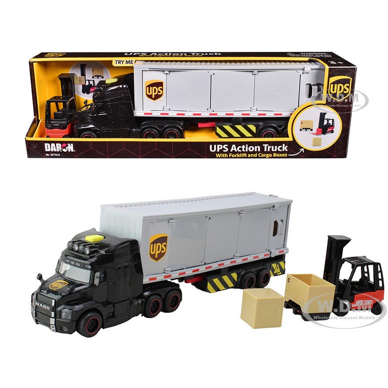 UPS Action Truck with Forklift and Cargo Boxes 4 Piece Set Diecast Model by Daron