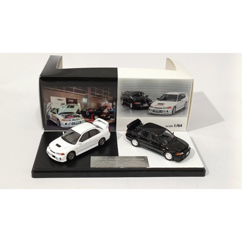 Simons Garage x Model Collect MC 1:64 Diecast Model Initial D Lancer Evolution Twin Cars Set – Black EVO III+ White EVO IV