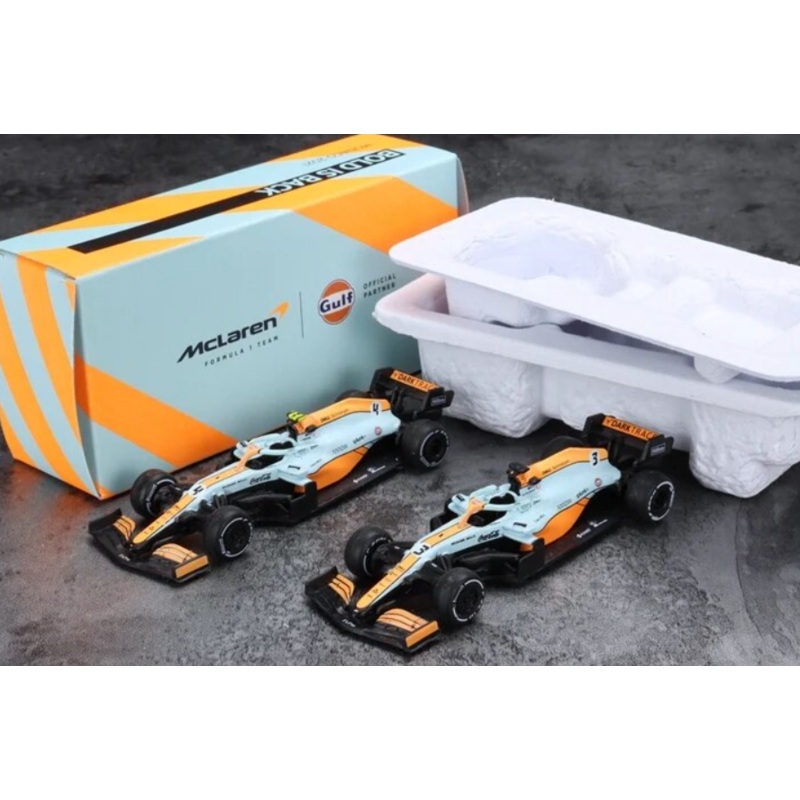 Mclaren 1:64 Diecast Model , Licensed Product 2021 Formula 1 F1 Series , MCL35M Monaco Gulf Special Edition 2 Car Set: No.3 Daniel Ricciardo McLaren & No.4 Lando Norris