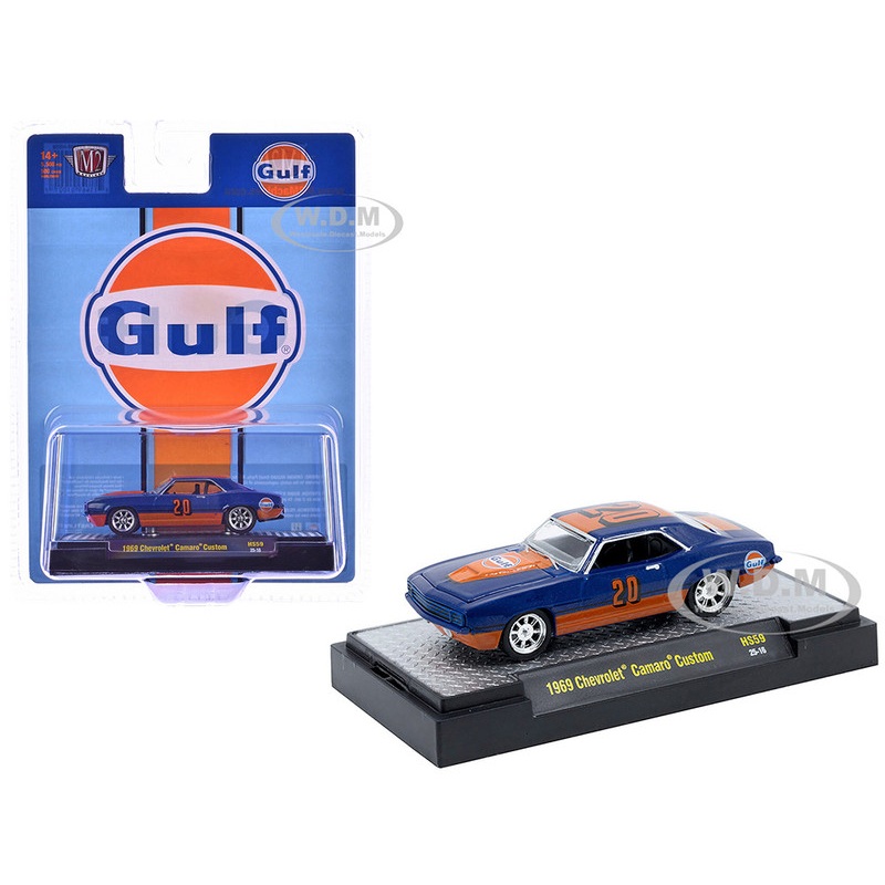 1969 Chevrolet Camaro Custom #20 Gulf Oil Dark Blue and Orange Limited Edition to 5500 pieces Worldwide 1/64 Diecast Model Car by M2 Machines