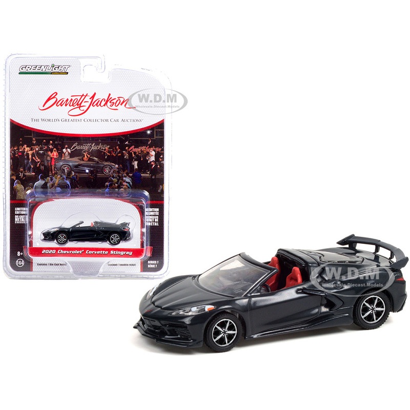 2020 Chevrolet Corvette C8 Stingray Convertible Shadow Gray Metallic with Adrenaline Red Interior (Lot #3002) Barrett Jackson Scottsdale Edition Series 7 1/64 Diecast Model Car by Greenlight