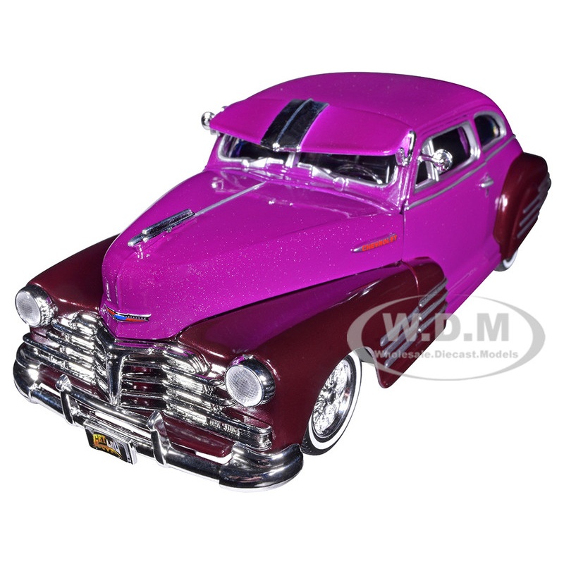 1948 Chevrolet Aerosedan Fleetside Lowrider Purple Metallic and Dark Purple Metallic Two-Tone Get Low Series 1/24 Diecast Model Car by Motormax