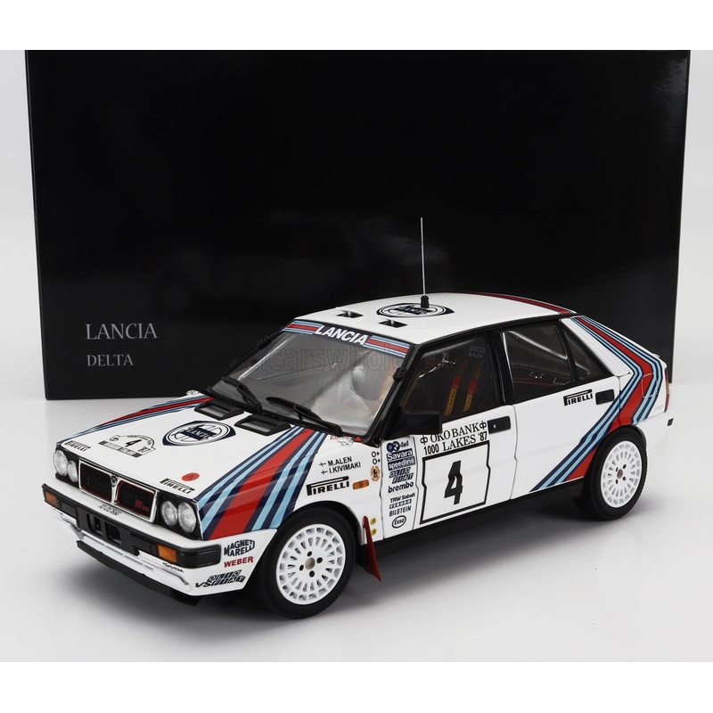 LANCIA – DELTA HF INTEGRALE 4WD TEAM LANCIA  N 4 WINNER RALLY 1000 LAKES 1987 MARKKU ALEN – ILKKA KIVIMAKI – WHITE RED BLUE