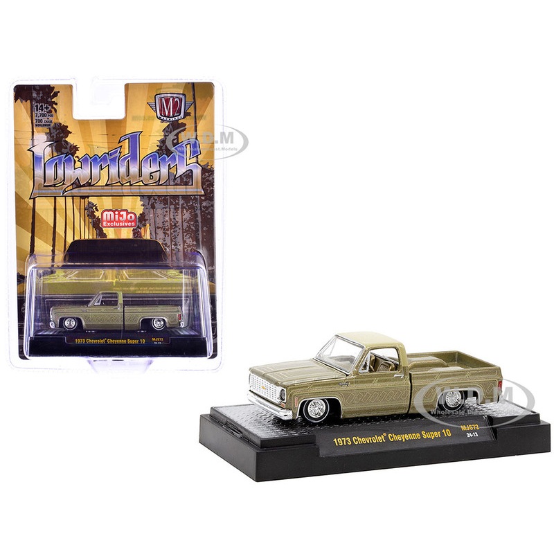 1973 Chevrolet Cheyenne Super 10 Pickup Truck Gold Metallic with Graphics Lowriders Limited Edition to 7700 pieces Worldwide 1/64 Diecast Model Car by M2 Machines