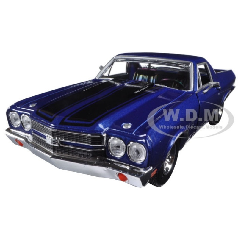 1970 Chevrolet El Camino SS 396 Dark Blue Metallic with Black Stripes 1/24 Diecast Model Car by Motormax