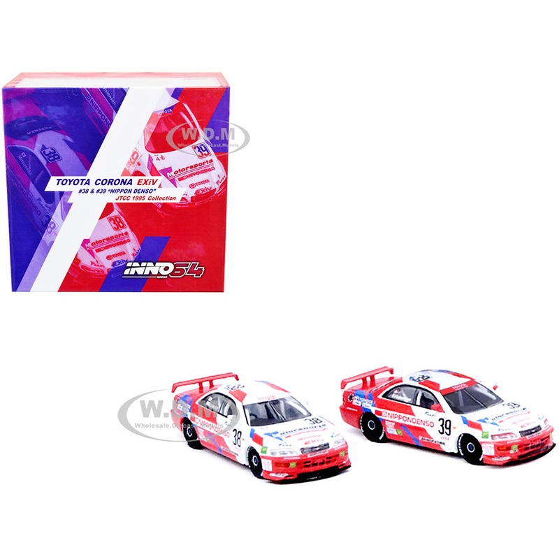 Toyota Corona EXiV #38 Hidetoshi Mitsusada and Toyota Corona EXiV #39 Tom Kristensen RHD (Right Hand Drive) Nippon Denso Japanese Touring Car Championship (1995) 2 piece Box Set Collection 1/64 Diecast Model Car by Inno Models