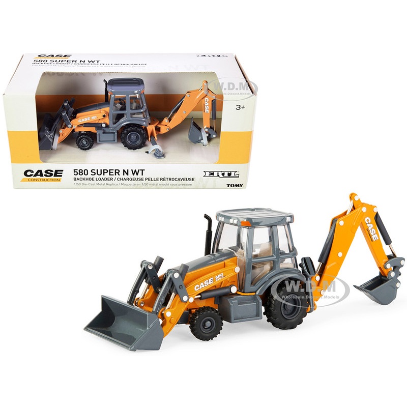 Case 580 Super N WT Backhoe Loader Orange and Gray Case Construction Series 1/50 Diecast Model by ERTL TOMY