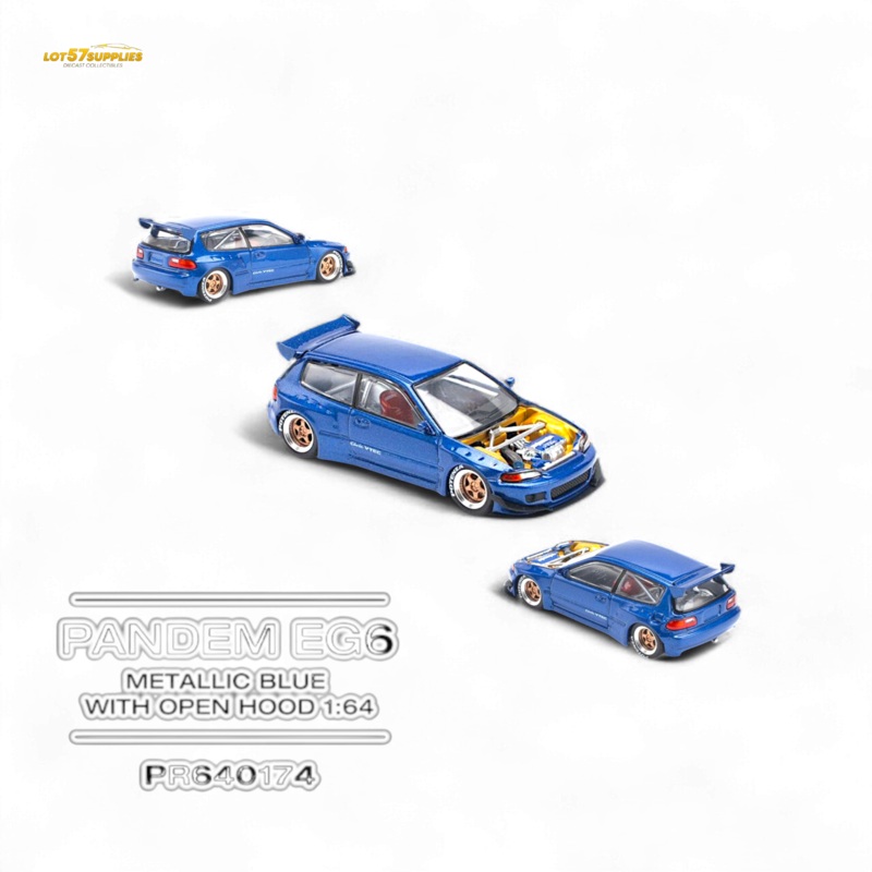 Pop Race Pandem Civic EG6 Metallic Blue w/ Openable hood 1:64