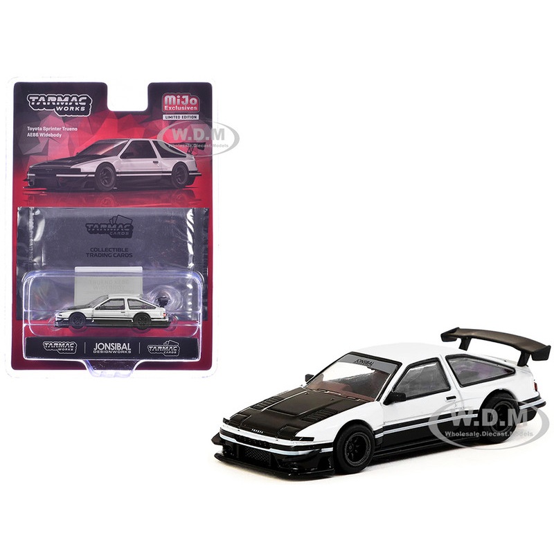 Toyota Sprinter Trueno AE86 Widebody RHD (Right Hand Drive) White and Black with Tarmac Cards Global64 Series 1/64 Diecast Model by Tarmac Works