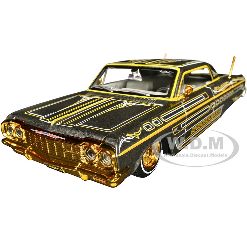 1964 Chevrolet Impala SS Lowrider Gray Metallic with Gold Graphics Lowriders Maisto Design Series 1/26 Diecast Model Car by Maisto