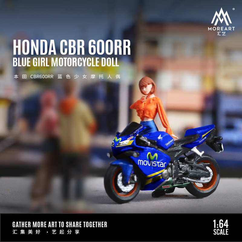 MoreArt 1:64 Honda CBR 600RR Blue Girl Motorcycle Figure Set (1 Motorcycle + 1 Figure)