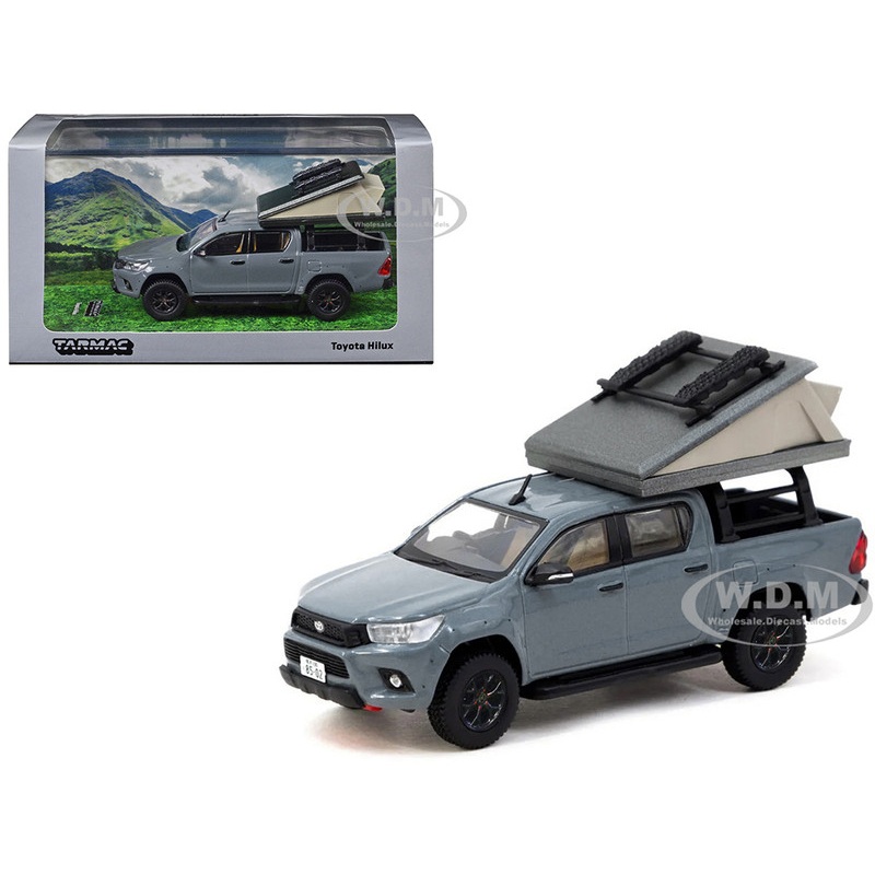 Toyota Hilux Pickup Truck RHD (Right Hand Drive) Gray with Camping Equipment Road64 Series 1/64 Diecast Model Car by Tarmac Works