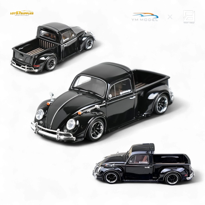 YM Model X Robert Design Volkswagen Beetle Pickup Truck FUSCUP in Black 1:64 Limited to 499 Pcs